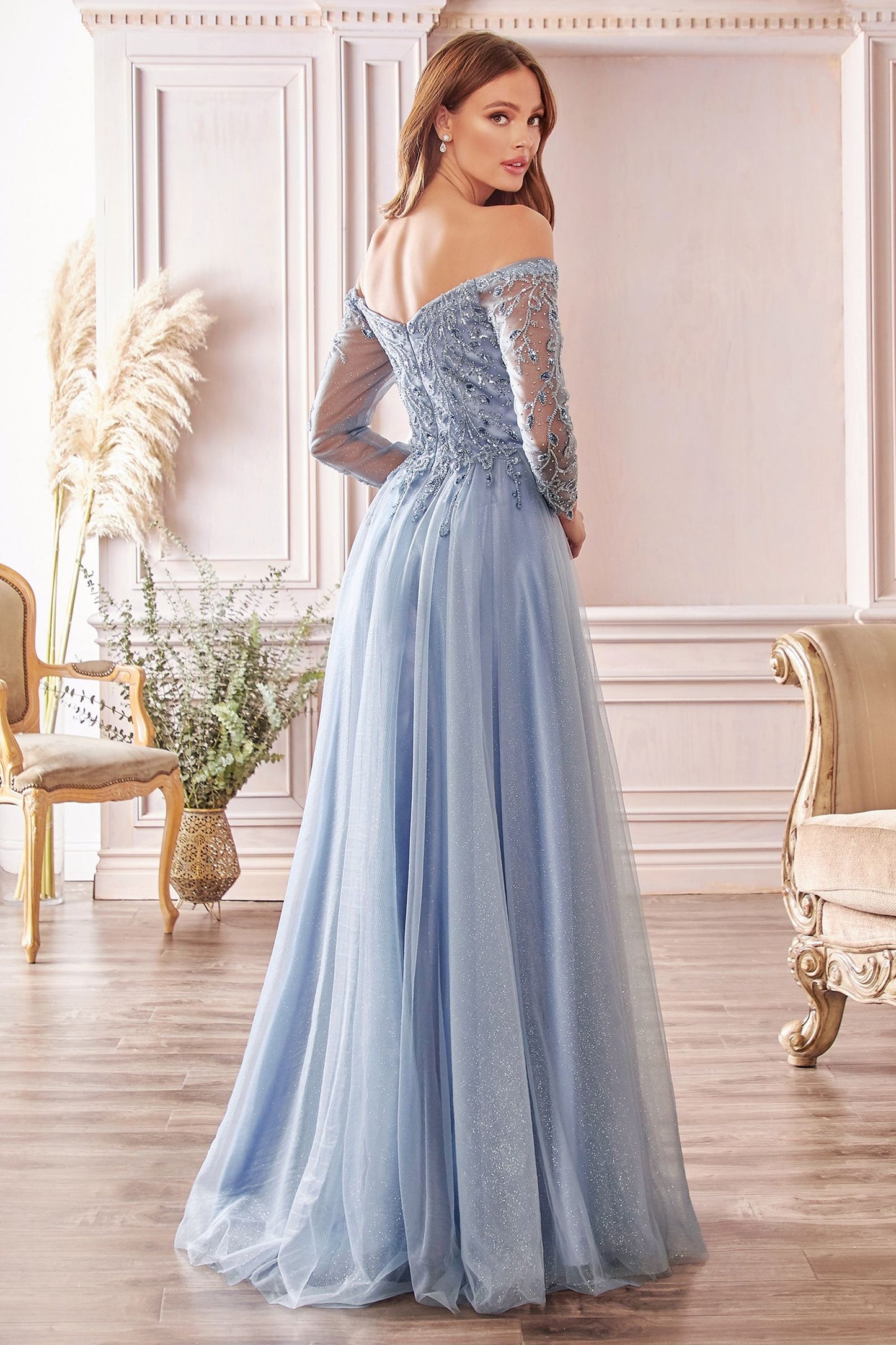 A Line Luxe Off Shoulder Gown