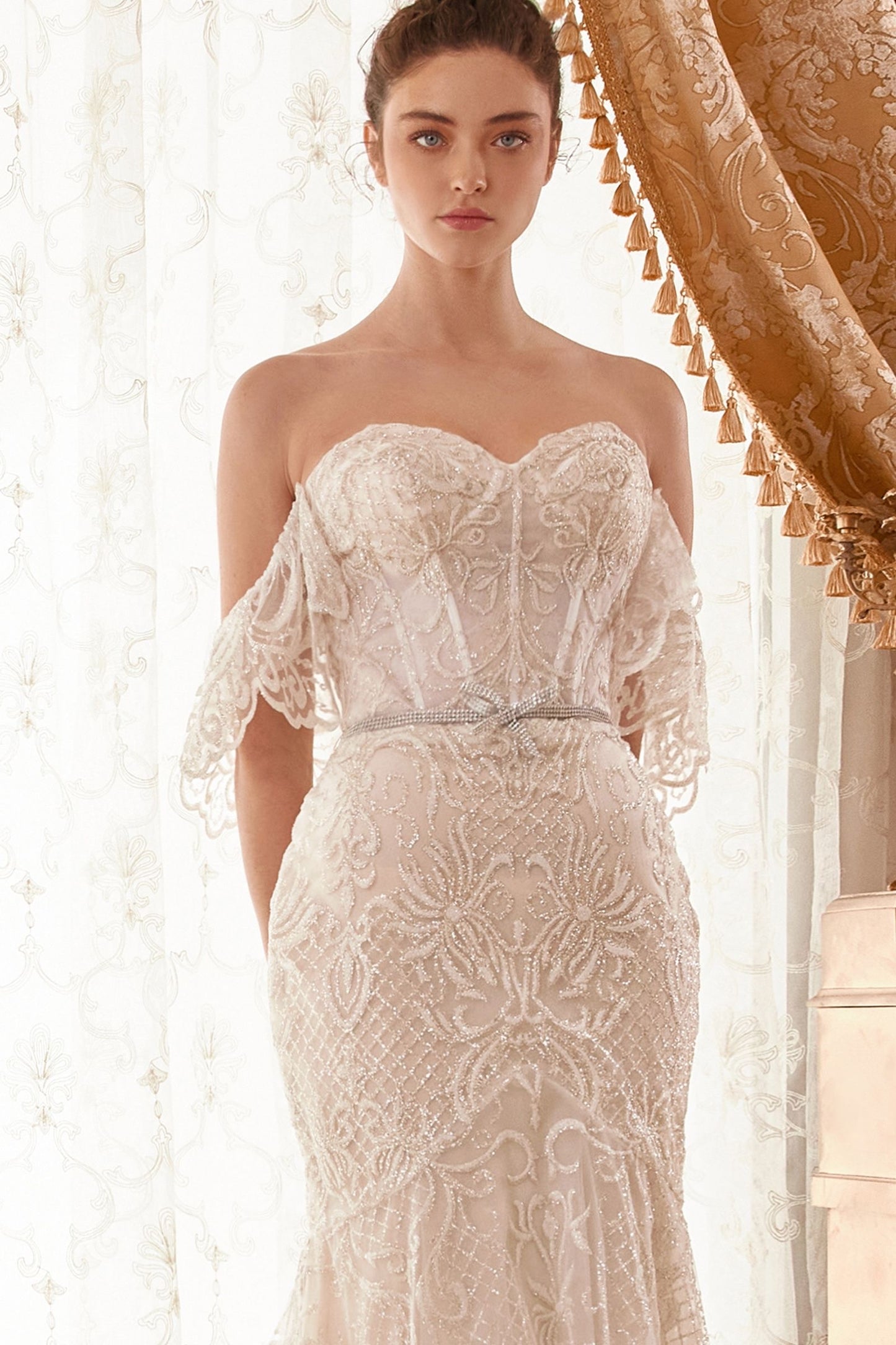 off shoulder wedding gown