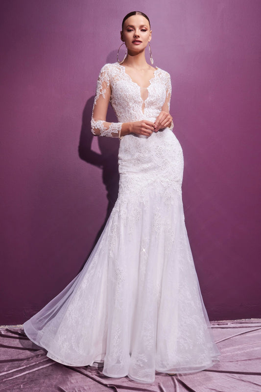 Elegant and sophisticated tulle and chantilly lace wedding gown with intricate floral embroidery and sequin detailing