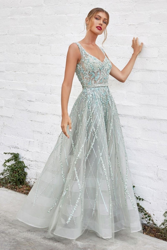 sage Beaded ball gown romantic glitter tulle skirt for prom night wedding 