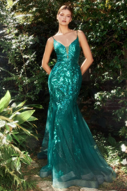 green Glitter and sequins high quality prom dress mermaid gown with a stunning open scoop back