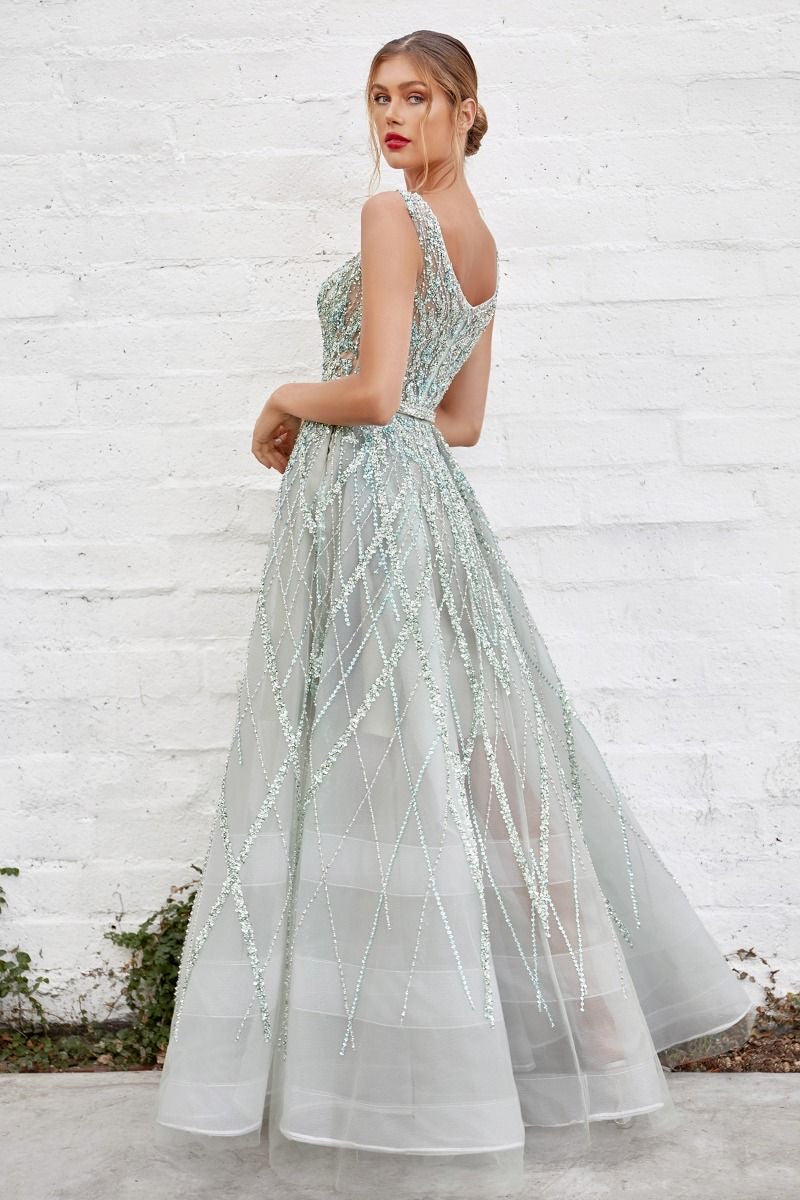 sage Beaded ball gown romantic glitter tulle skirt for prom night wedding