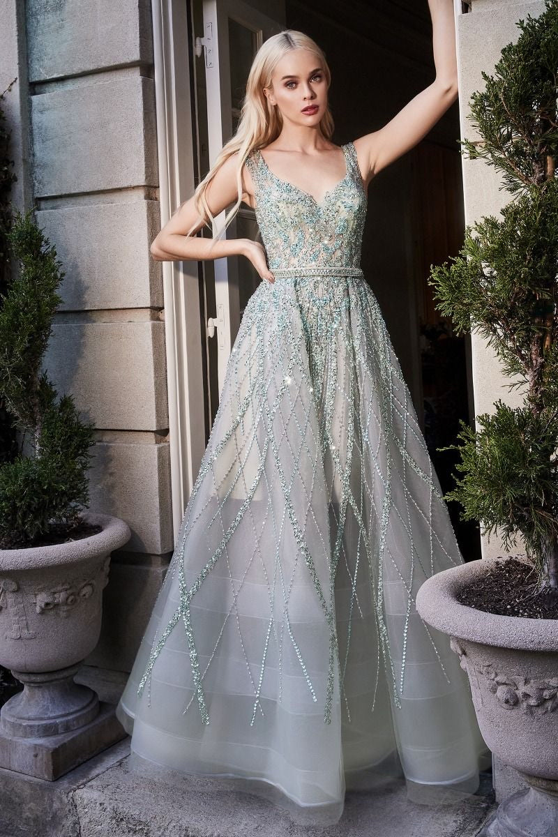sage Beaded ball gown romantic glitter tulle skirt for prom night wedding