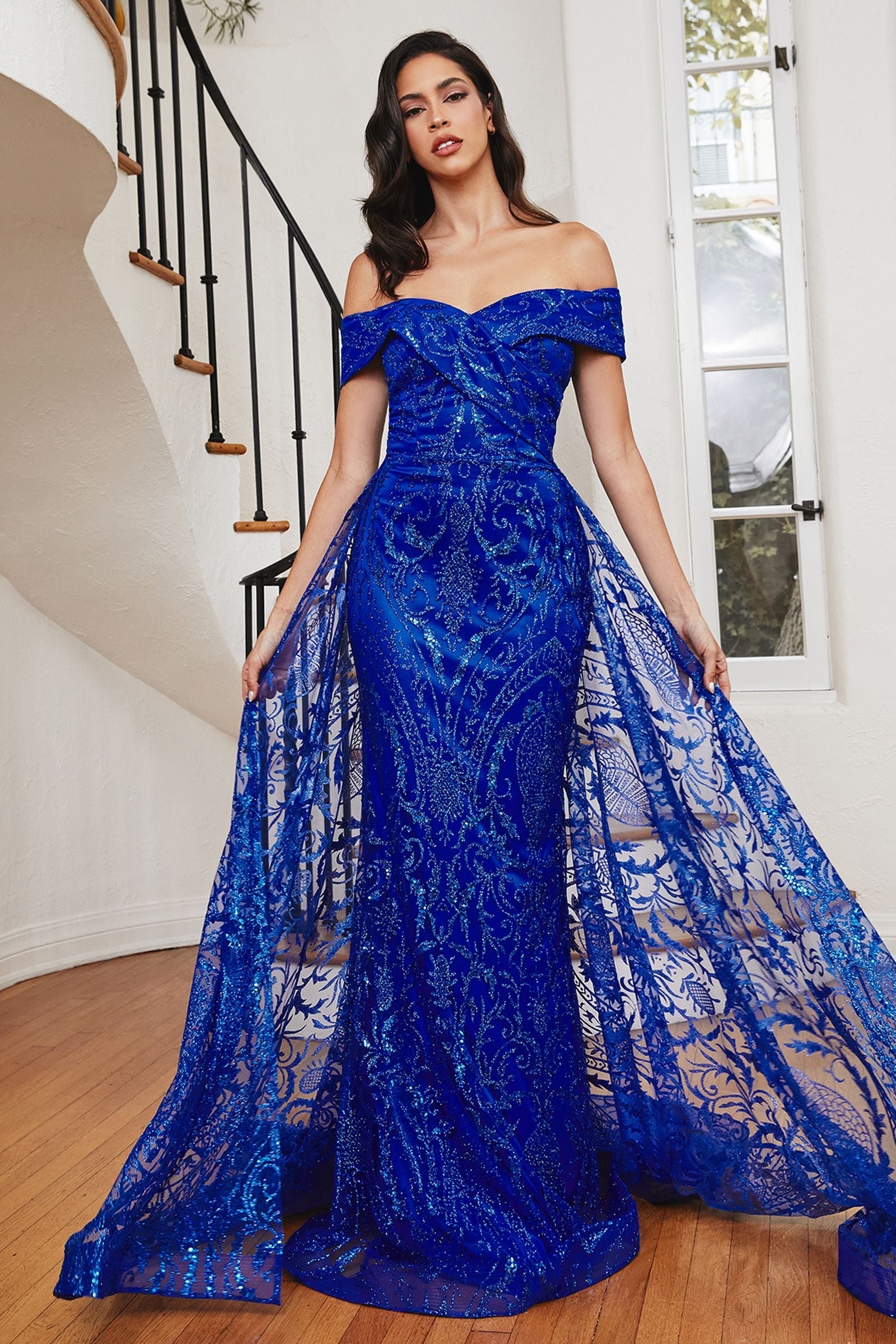royal blue off the shoulder mermaid dress