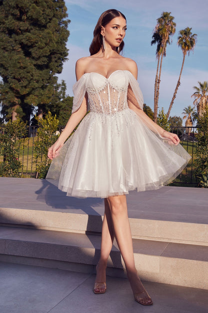 wedding reception glam short dress with embellishments and sparkling details sweetheart necklines and flowy skirts