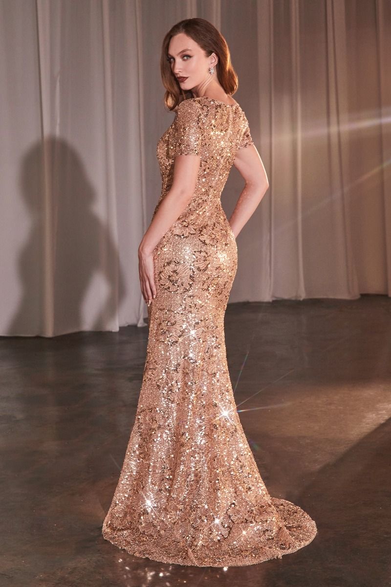 Zaria Rose Gold Sequin Gown