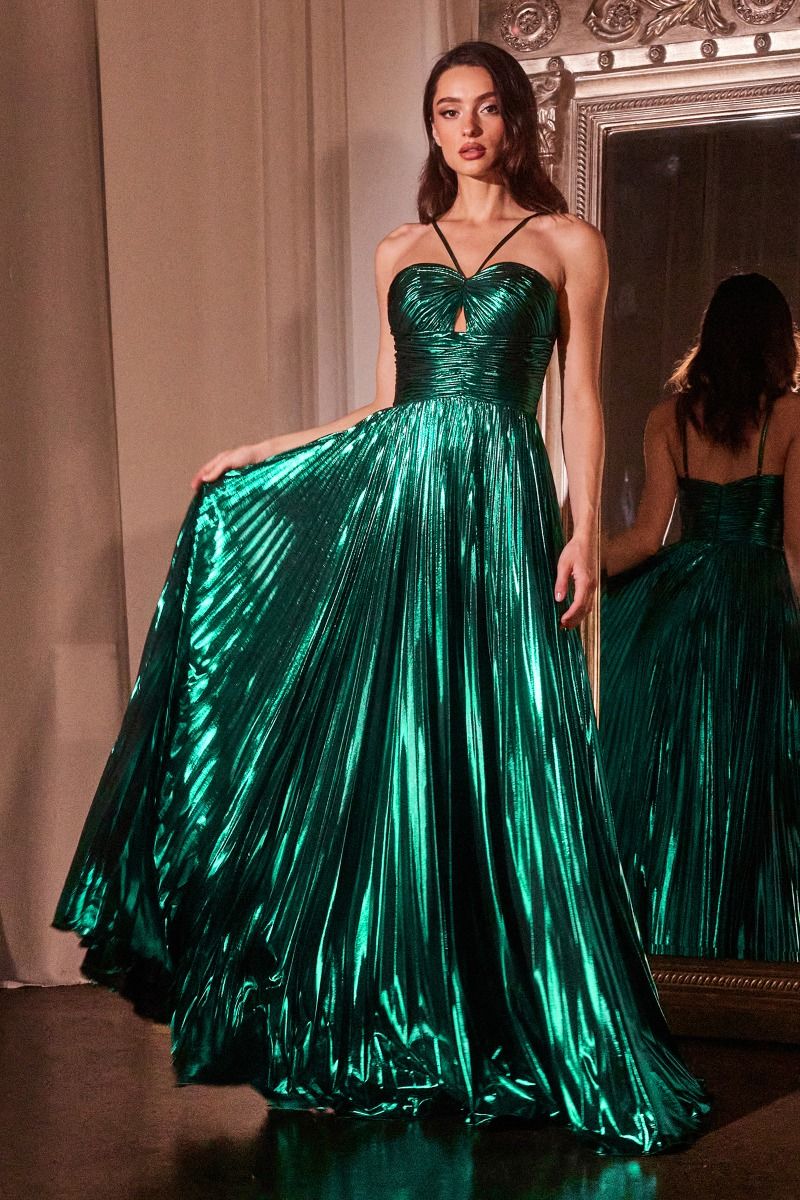 Metallic Halter Neck Luxe Gown