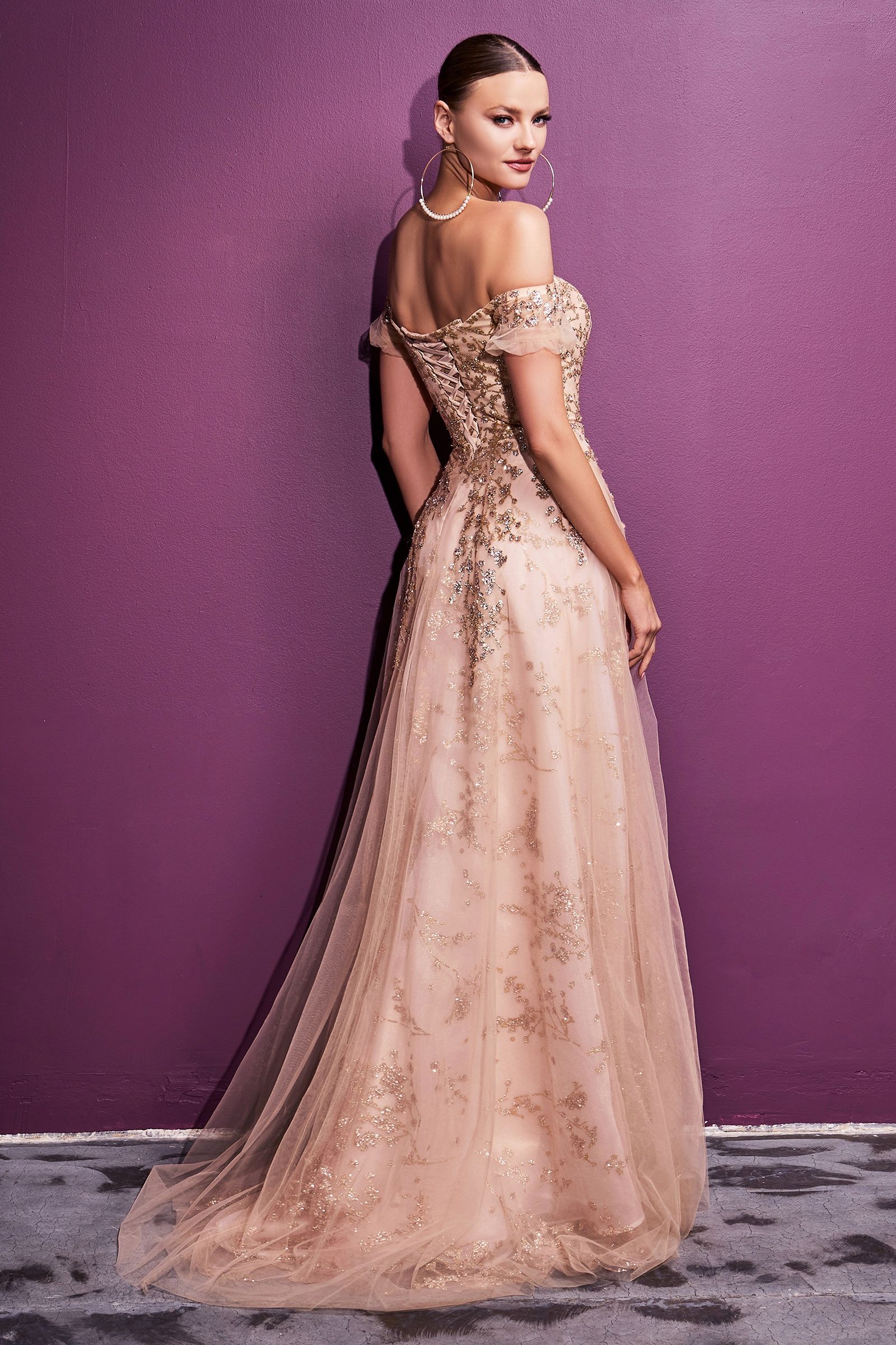 Off shoulder long evening dress