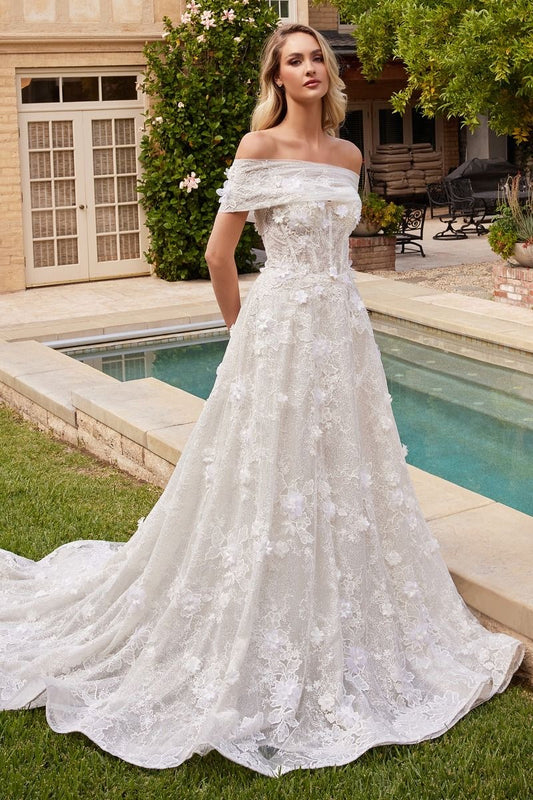 Romantic ball gown wedding dress with enchanting floral applique and a strapless sweetheart neckline