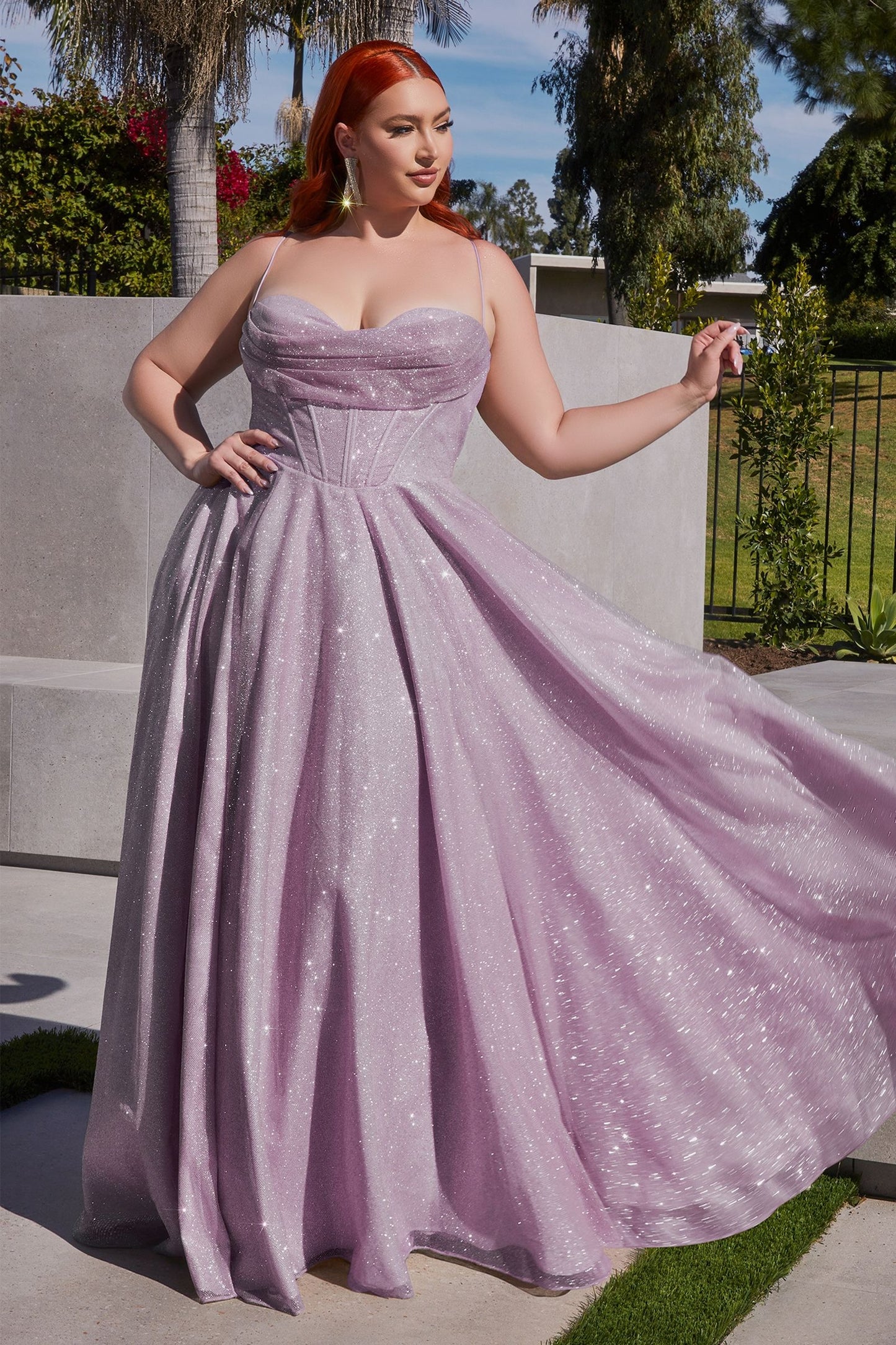 Flattering Cowl Neckline of Glamour Glitter Gown Plus Size