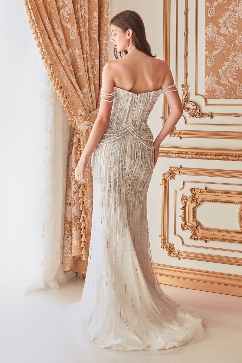 Strapless pearl mermaid gown designed to make a grand entrance and captivate everyone around you