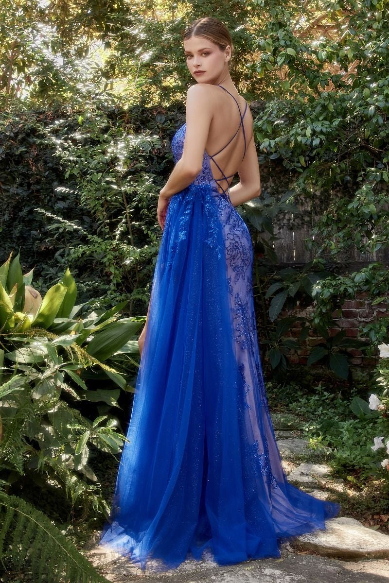 backless , blue prom dresses with high cut split