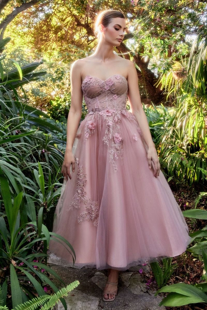 midi ball Fairytale Baby pink dress luxury fabric gown with flowers