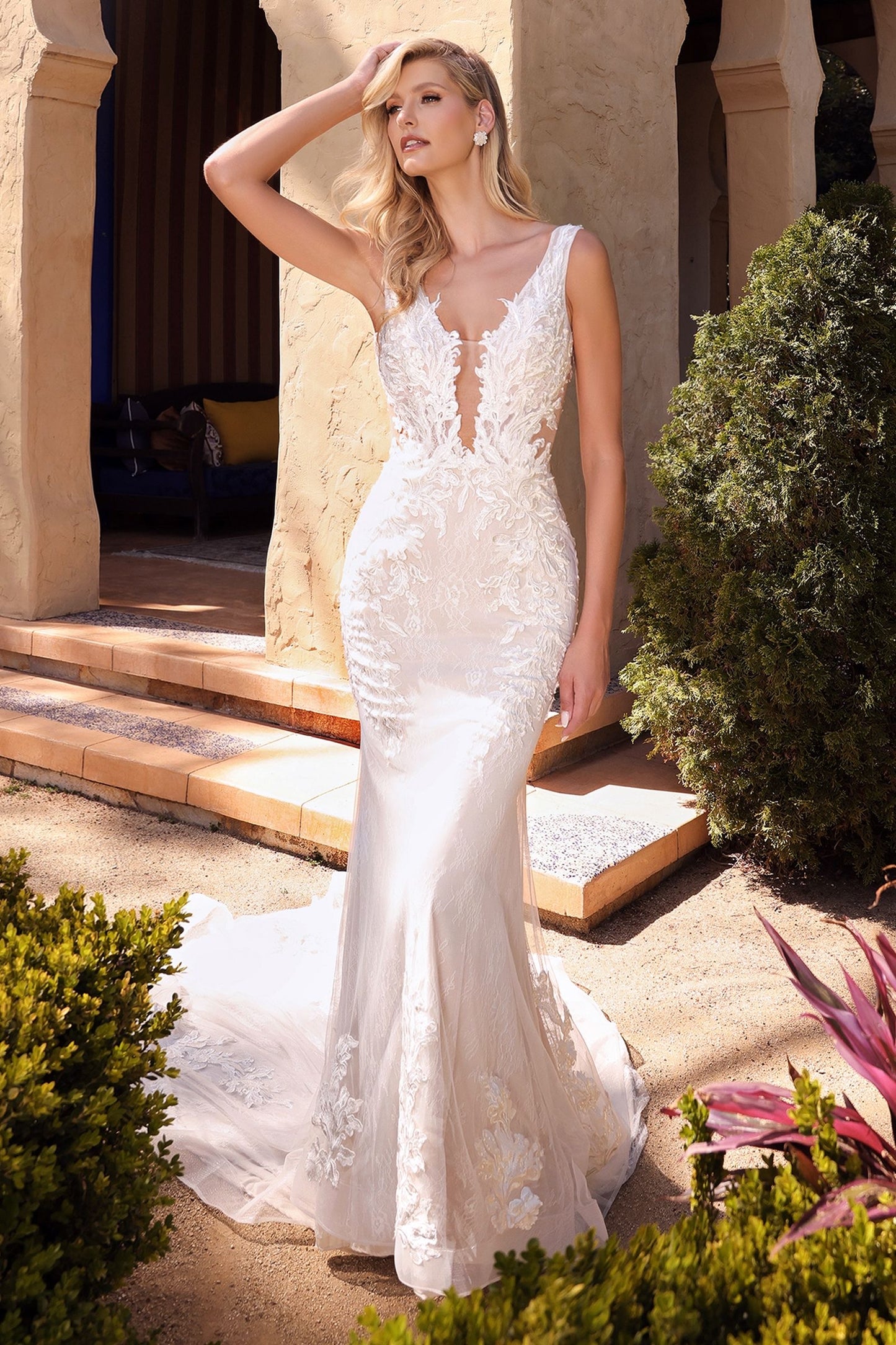 floor length mermaid gown with a dramatic train
