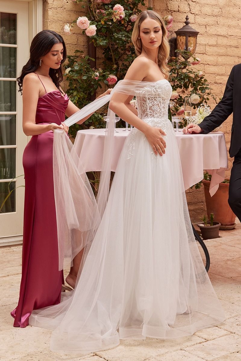 Off white strapless wedding gown