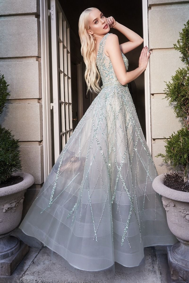 sage Beaded ball gown romantic glitter tulle skirt for prom night wedding