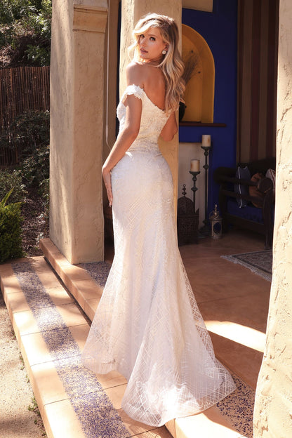 Elegant bridal gown with mermaid silhouette and sparkling sequin accents