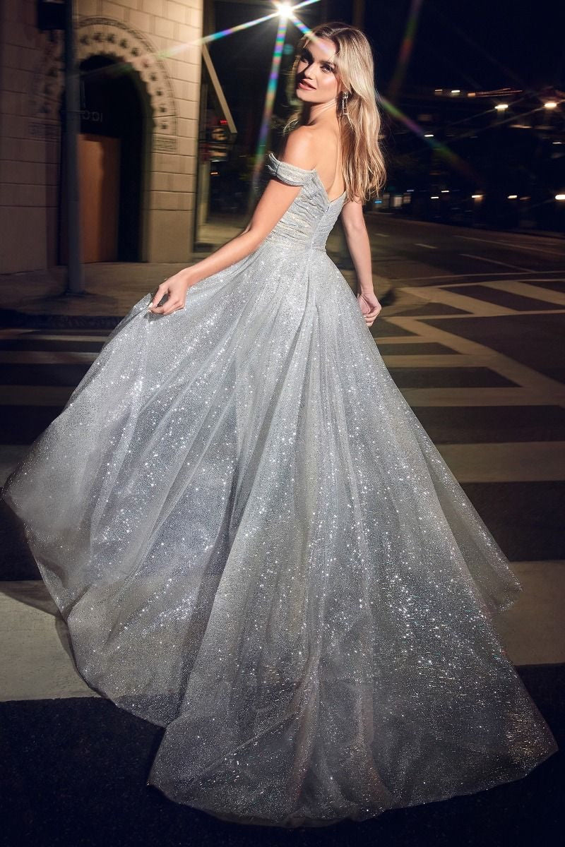 Sexy prom dress gown with luxury glitter sequin fabric style silver