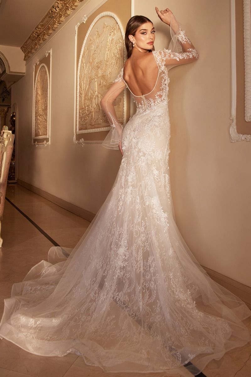 Wedding Gown with Sheer deep U back with waist slimming lace placement - Back view