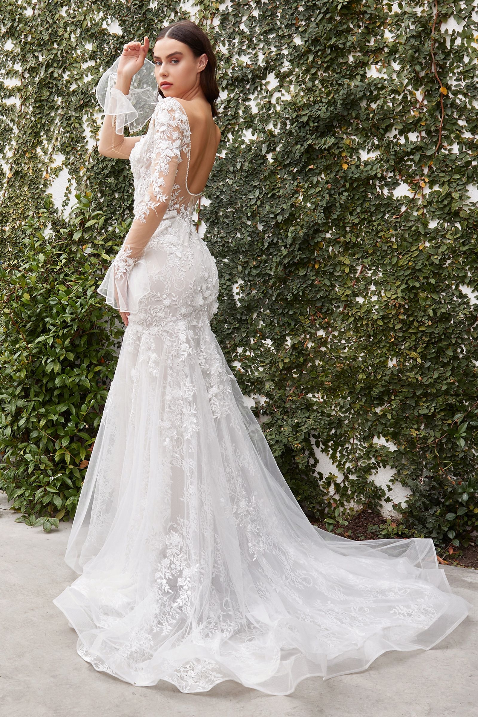 Wedding gown Subtle train with lace trim and scalloped edges - Back view