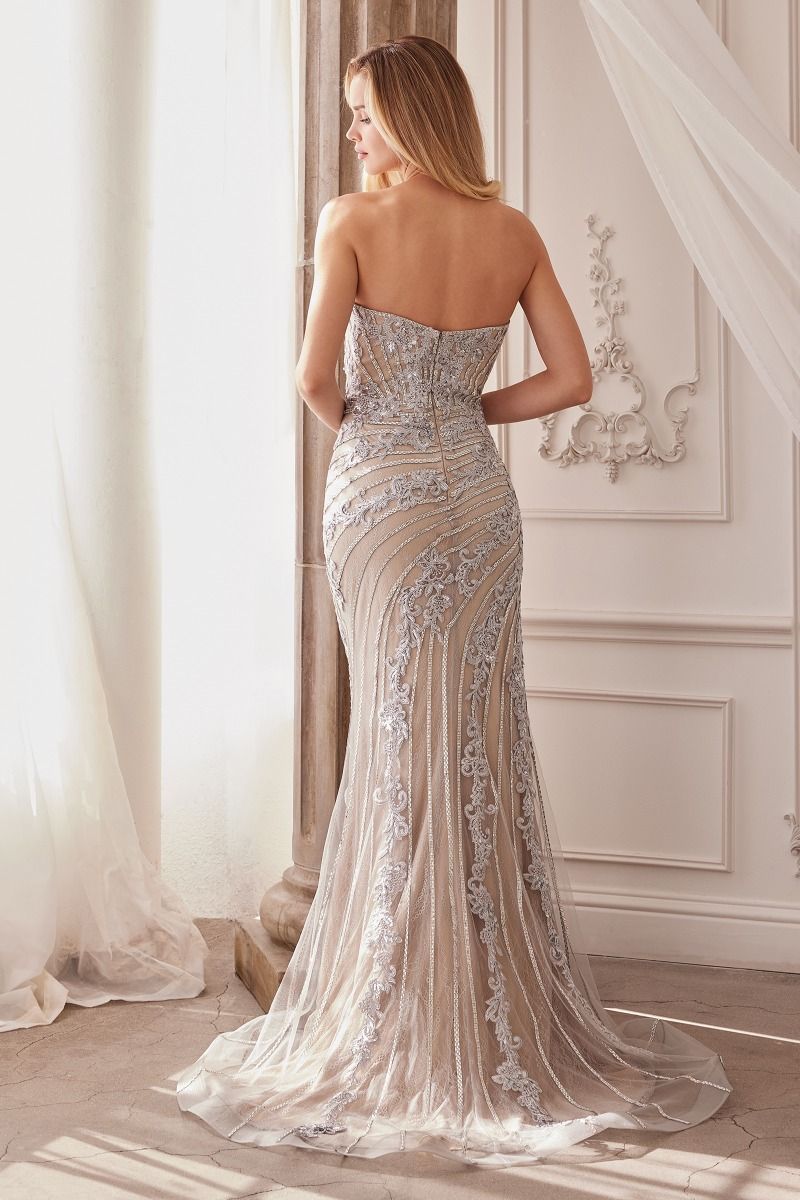 Shirley Crystal Silver Nude Gown