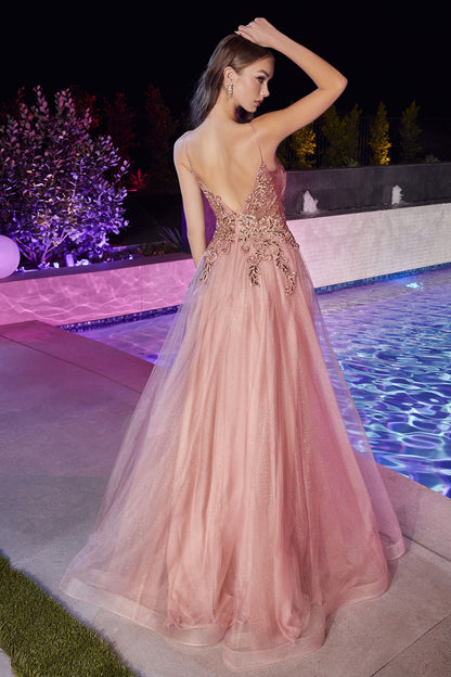 Prom dress in pink , Dreamy layered A-line dress with intricate beaded lace embellishments