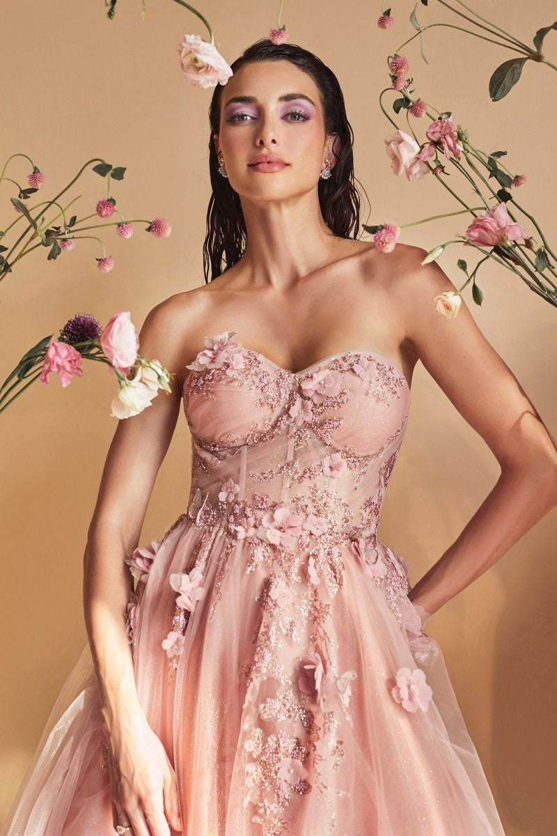 Fairytale Baby pink dress luxury fabric gown with flowers