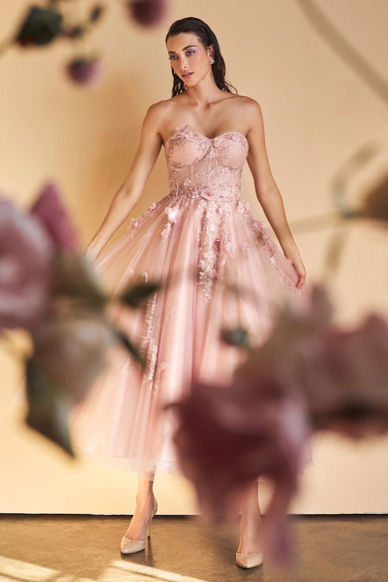 midi ball Fairytale Baby pink dress luxury fabric gown with flowers