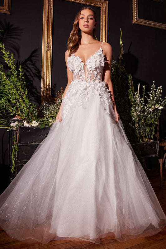 romantic floral bridal gown with a full tulle skirt