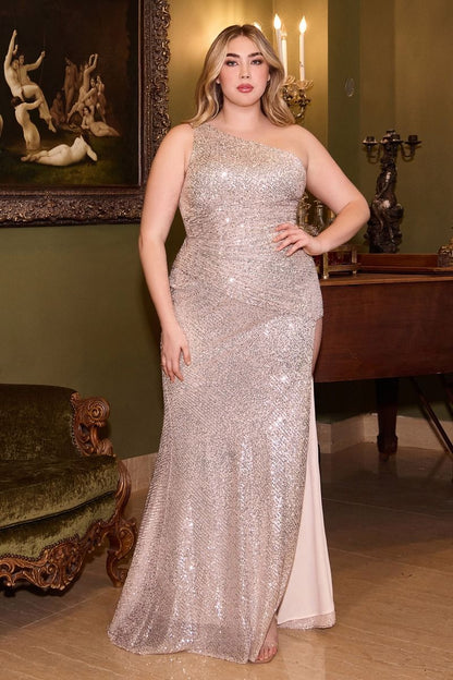 Plus size Glamorous one-shoulder sequin gown, perfect for red carpet events and special occasions