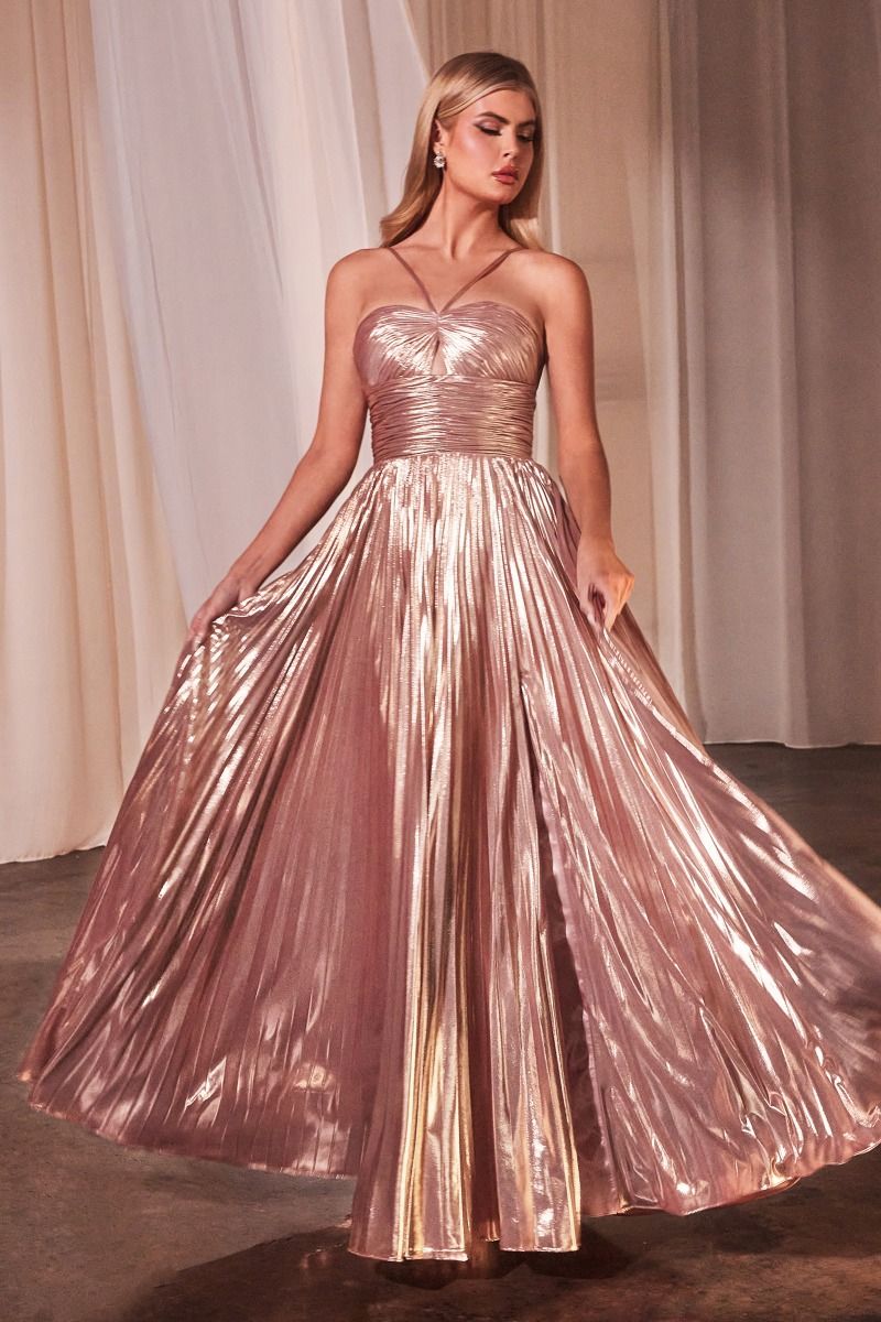 Metallic Halter Neck Luxe Gown