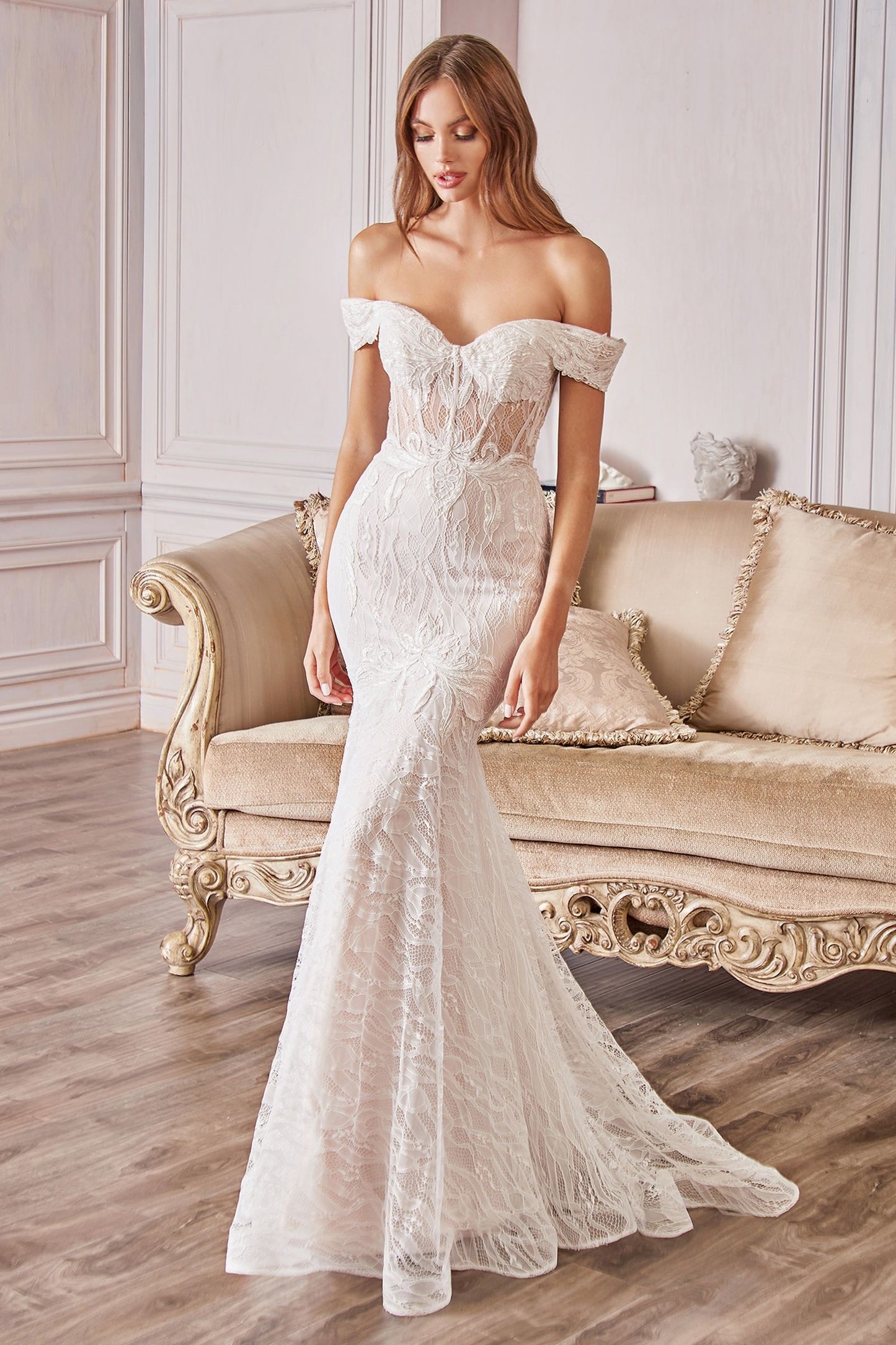 elegant white wedding gown with a sweetheart neckline and intricate lace detailing vivienne westwood