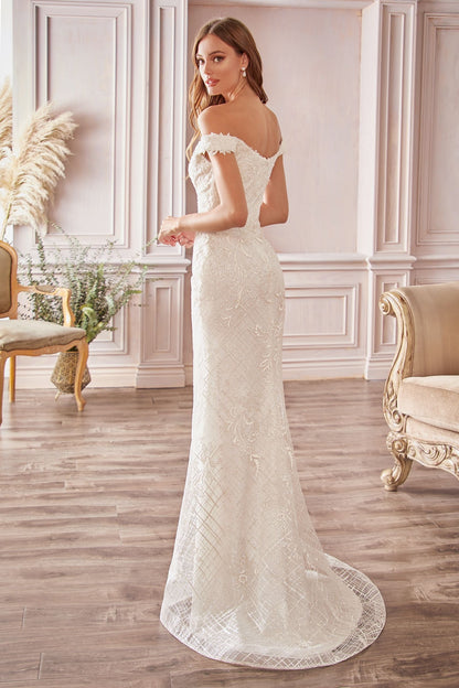 Breathtaking wedding dress with scrolling floral design and delicate lace embellishments