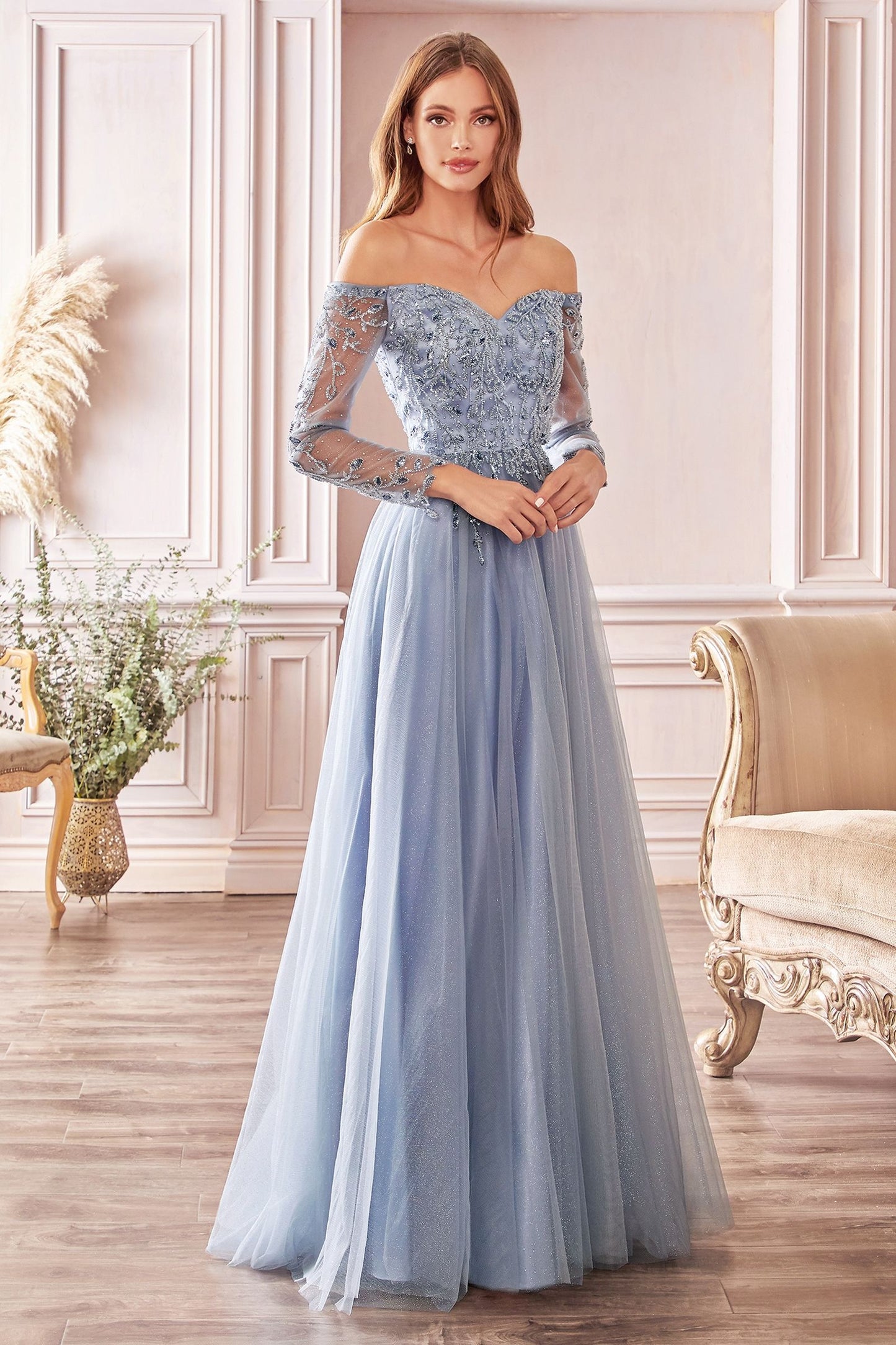 A Line Luxe Off Shoulder Gown