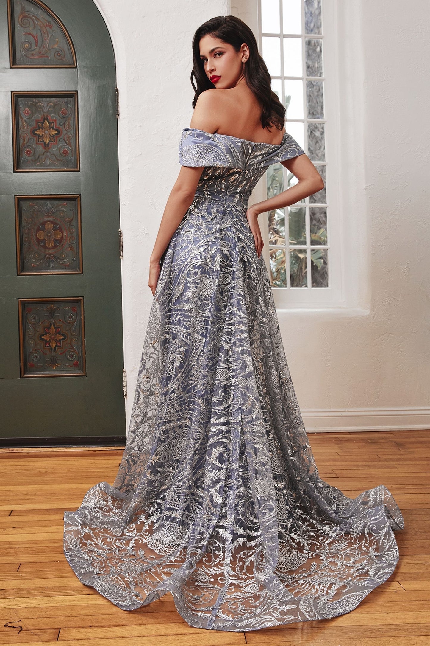 evening long dress with off the shoulder design