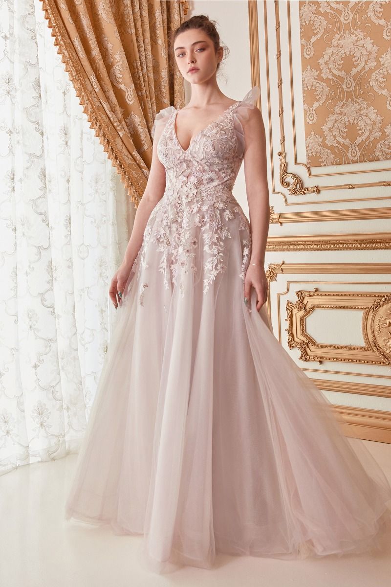 Layered tulle skirt on a fairytale-inspired wedding dress