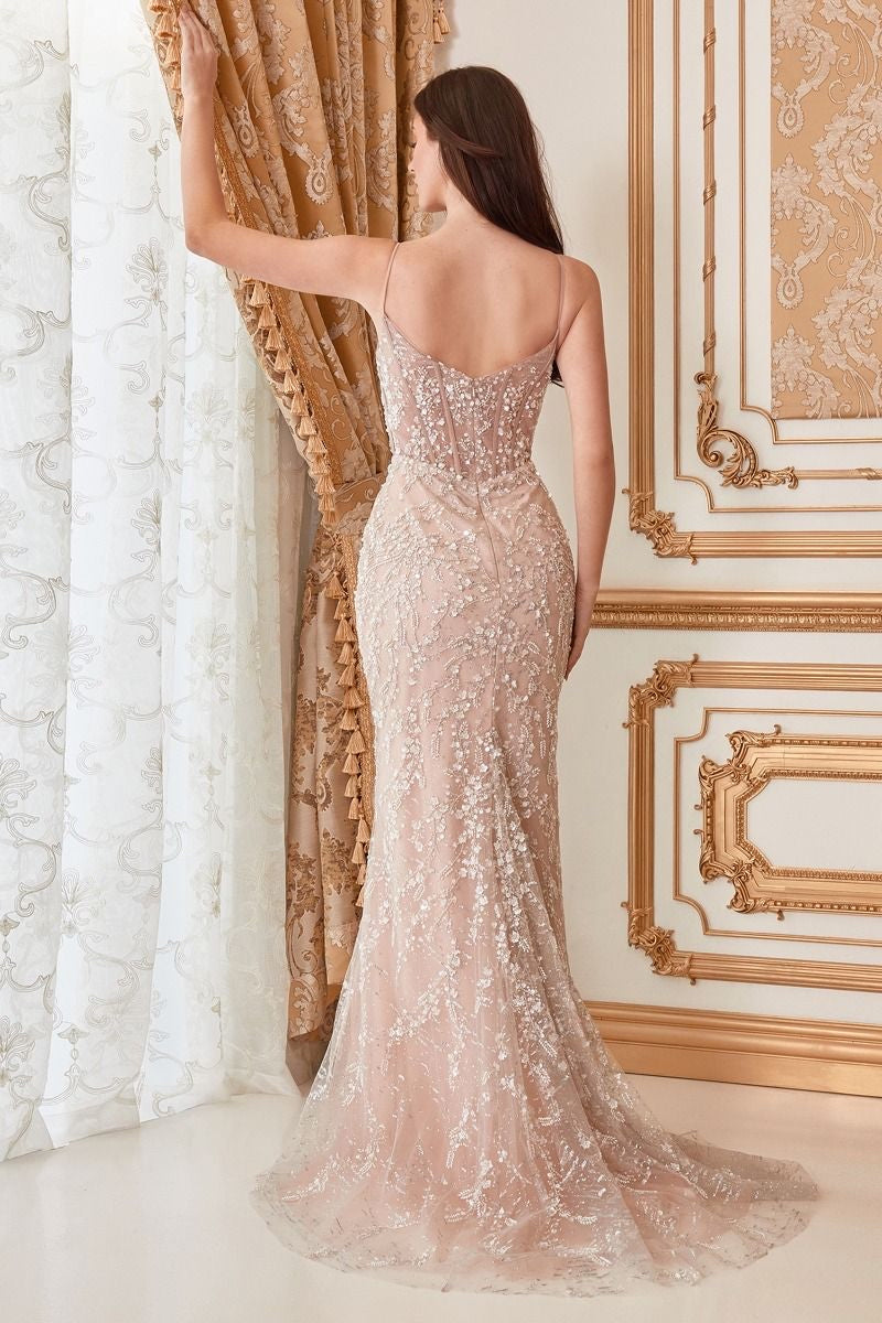 accentuated bodice with thin straps adds sophistication and elegance