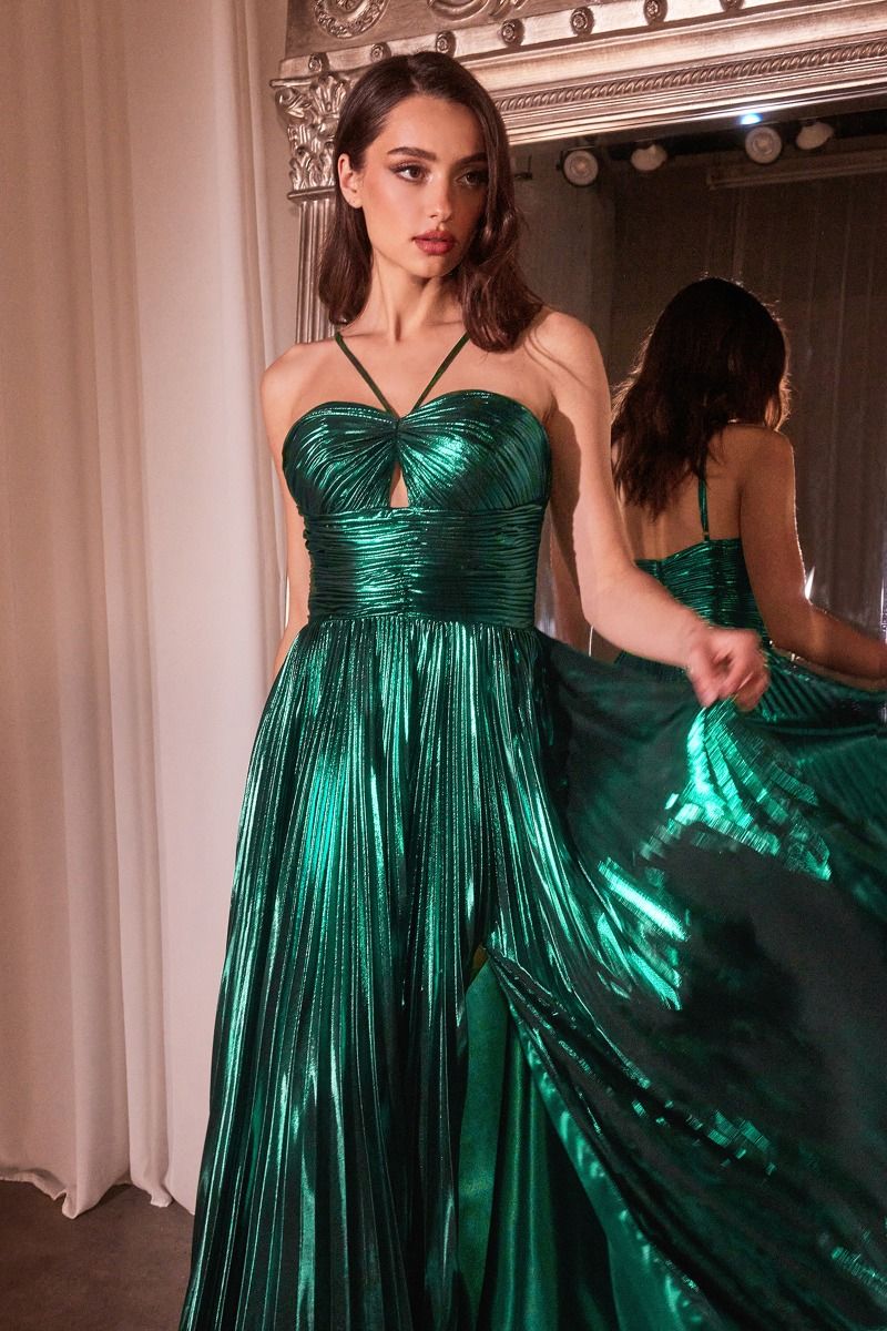 Metallic Halter Neck Luxe Gown