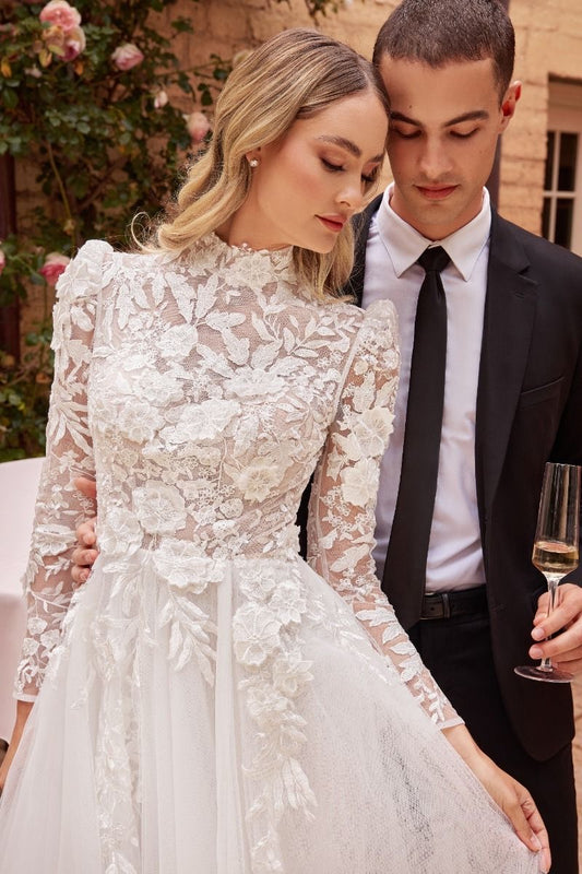 Exquisite long sleeve bridal gown with a fairytale-inspired silhouette