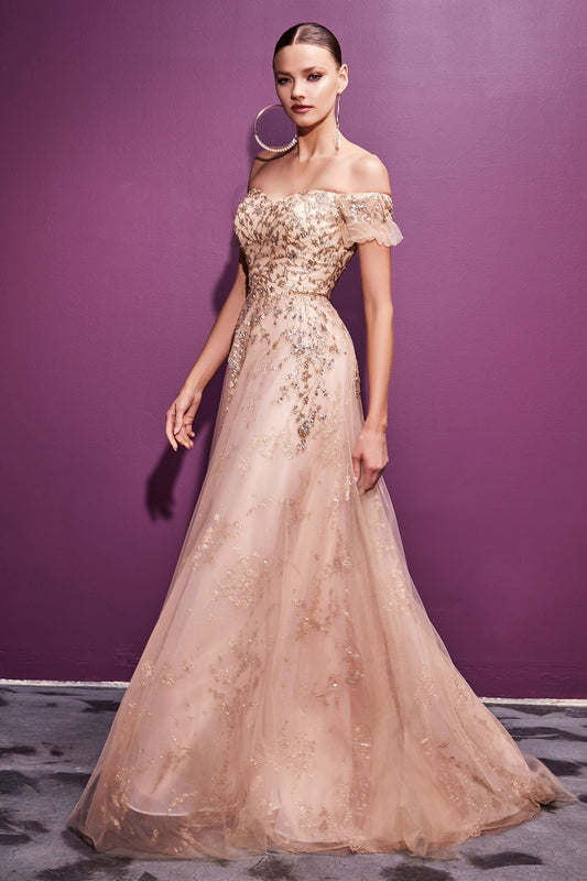 Mother of the bride formal dress in gold color
