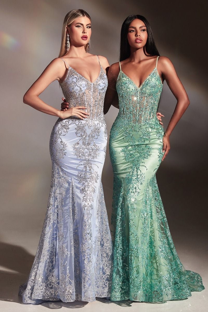 Exquisite metallic embroidered lace mermaid gown for a show-stopping look