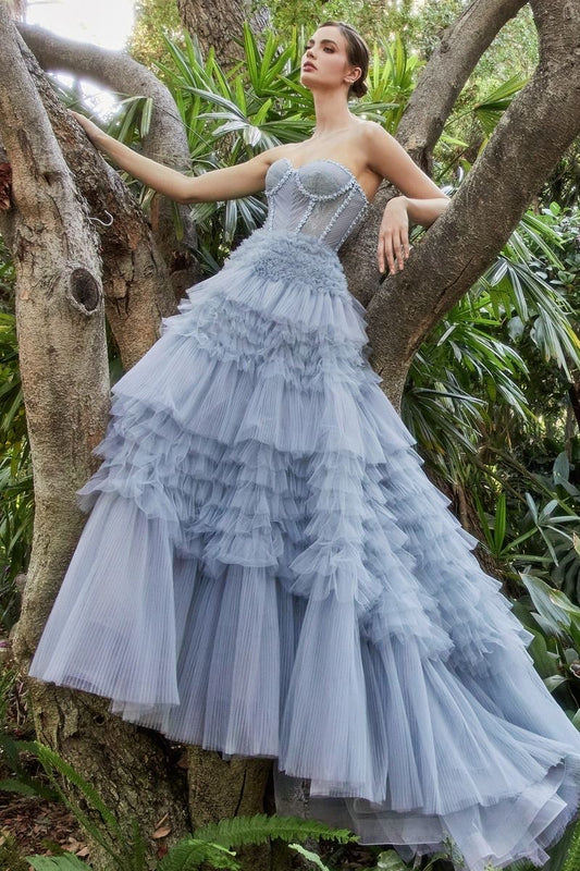 romantic Fairytale chic fairycore luxury quality ball gown for prom night in blue shades