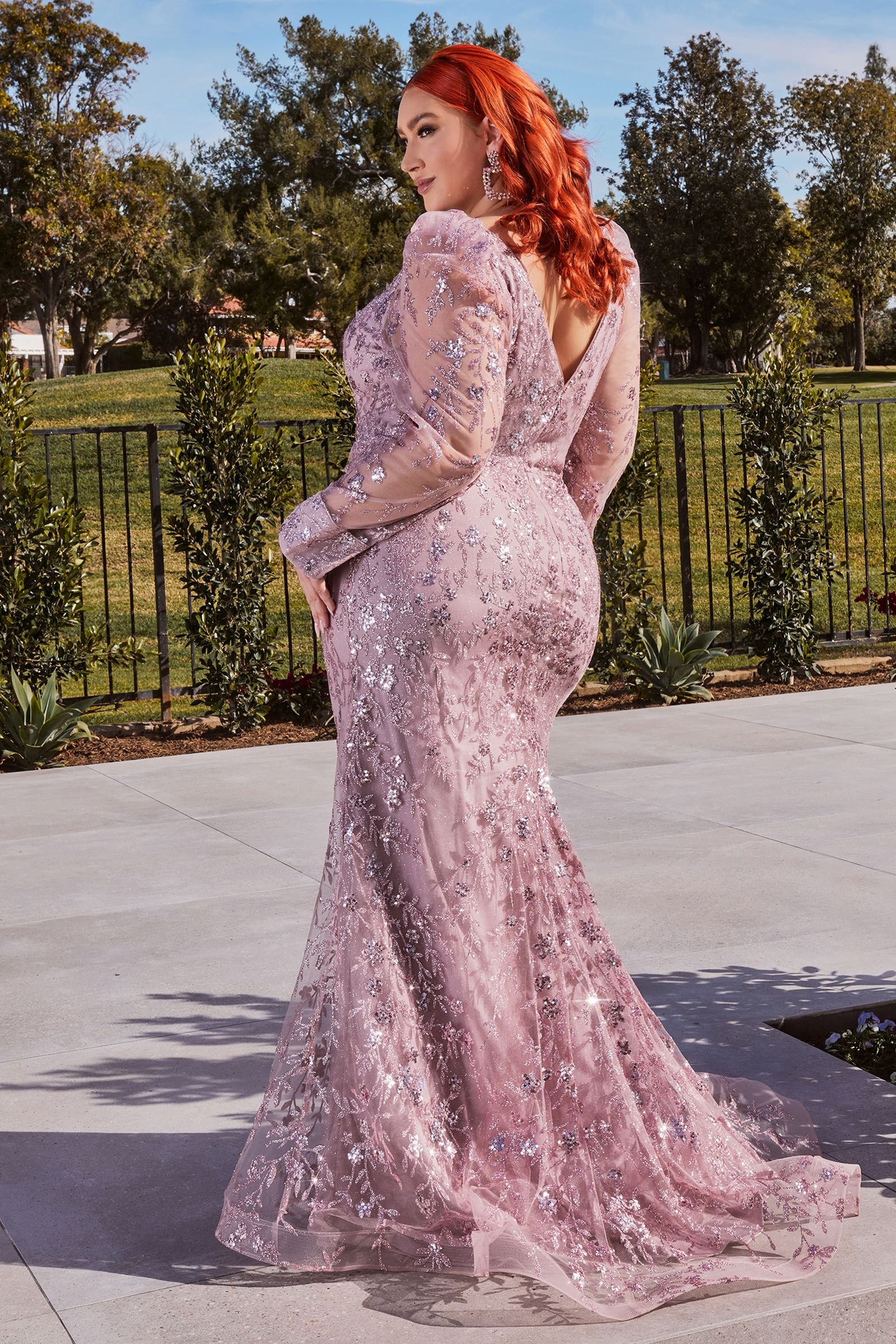 Plus size evening dress , long sleeve gown , mermaid dress