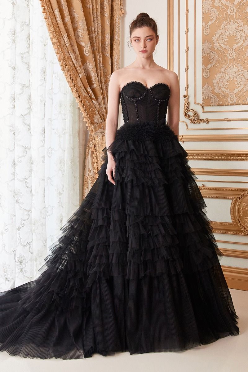 Long Ball gown prom dress in black color , black wedding dress