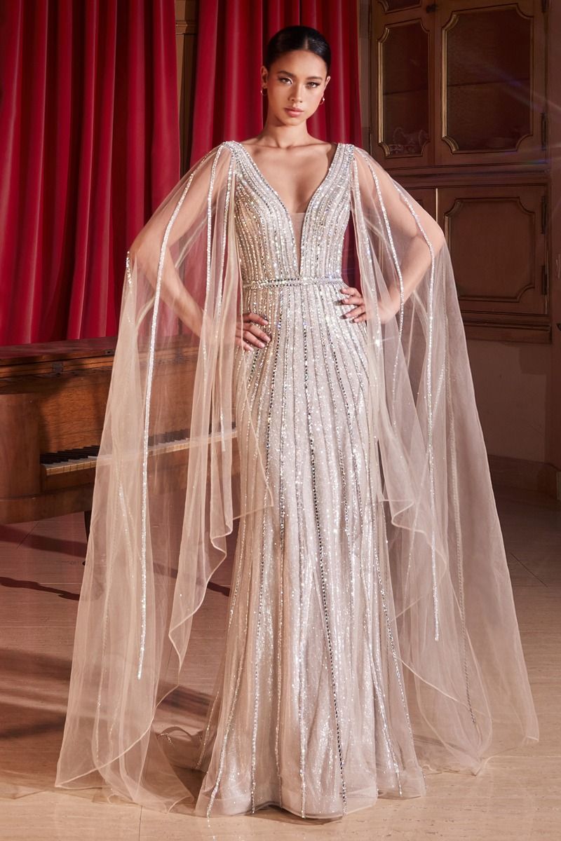 Embellished Maxi Cape Gown – GALINA COUTURE Embellished Maxi Cape Gown – GALINA COUTURE