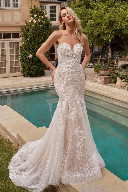 Dramatic train adds a captivating touch to this elegant gown