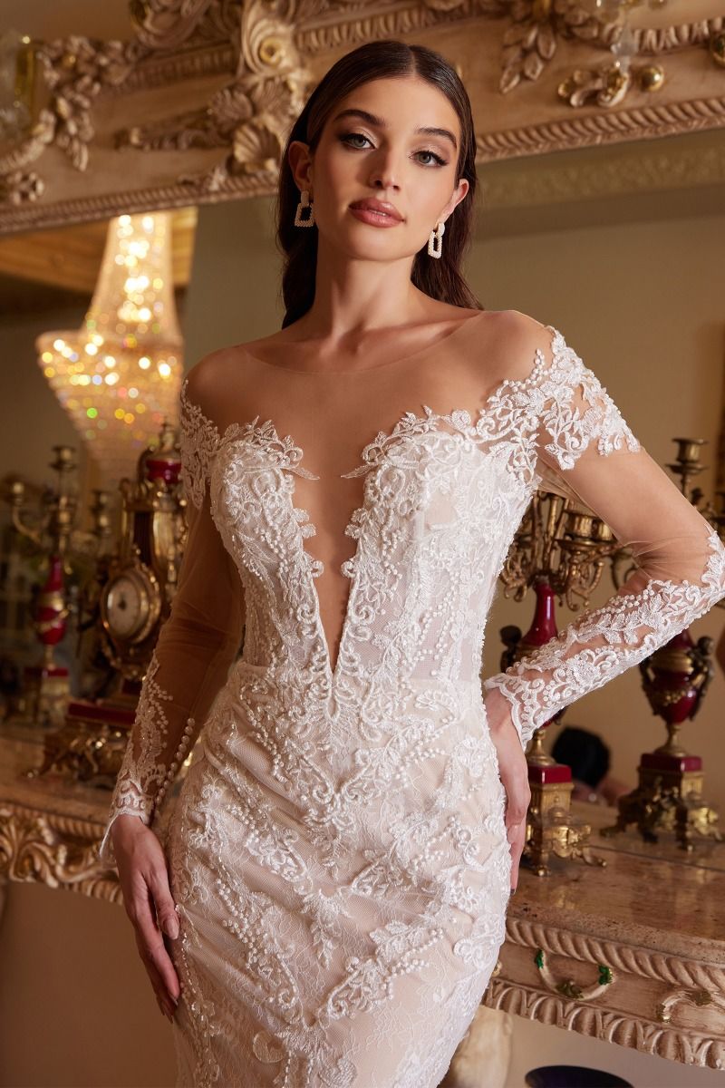 romantic gown with long off shoulders sleeves