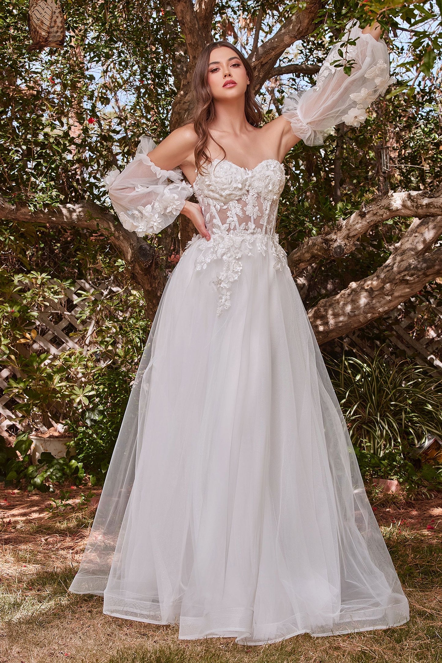 sparkling embellishments strategically placed on the bust waist and sleeves for added glamour