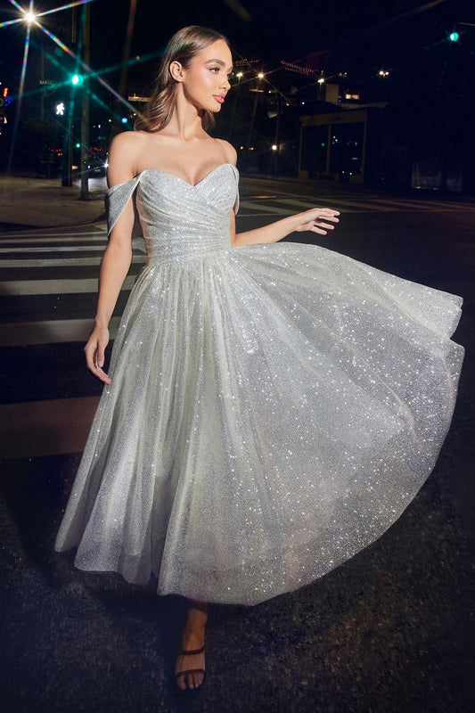 Top dress with sparkling glitter flocked fabric