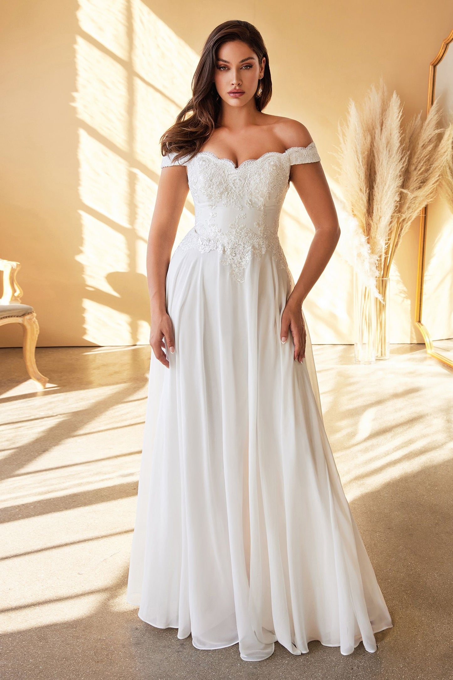 classic off the shoulder gown with floral motif lace applique vivienne westwood